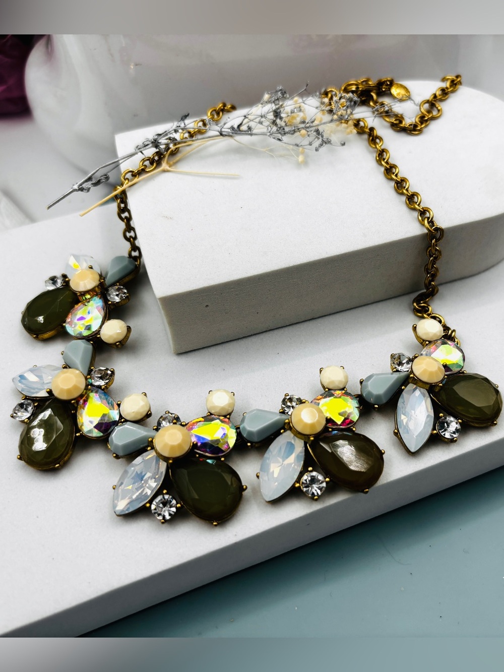 J. Crew Gold Tone Crystals Statement Necklace C335